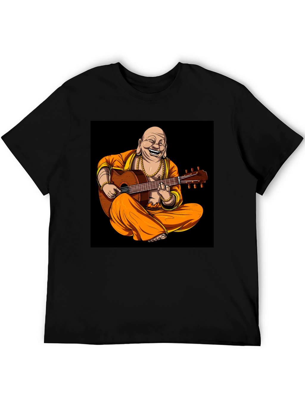 Buddha Playing Guitar Graphic Black T-Shirt