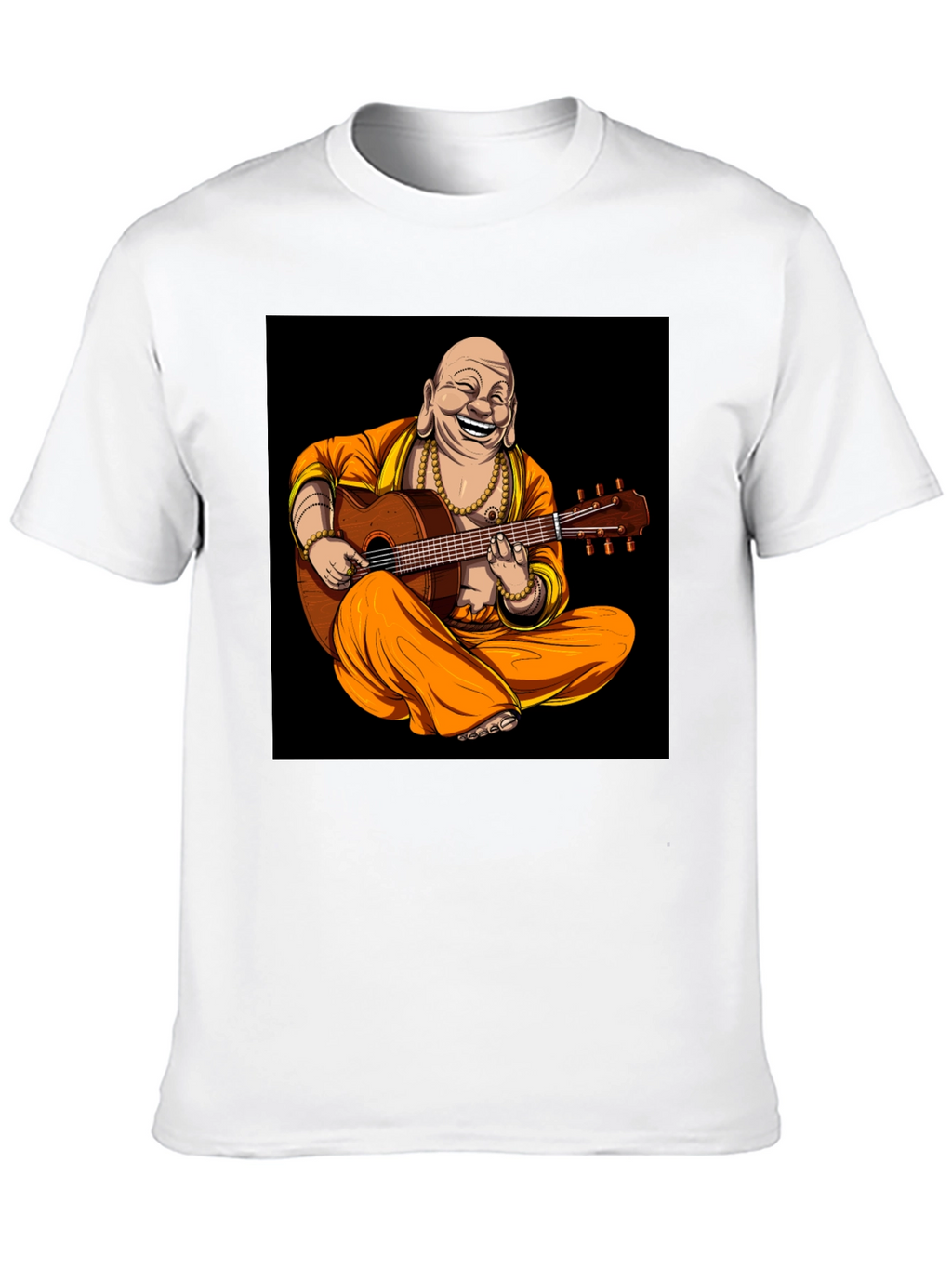 Buddha Playing Guitar Graphic Black T-Shirt