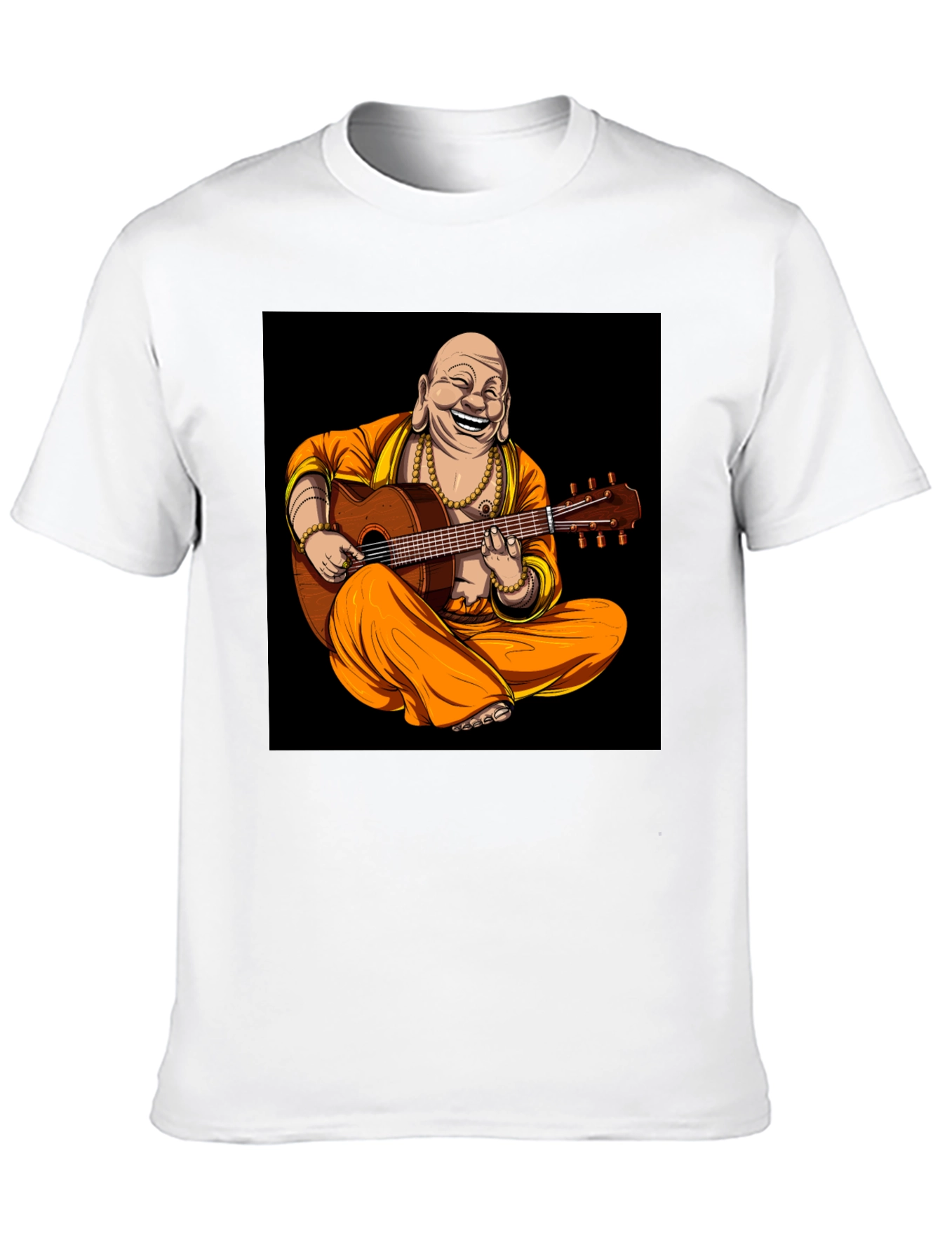 Buddha Playing Guitar Graphic Black T-Shirt