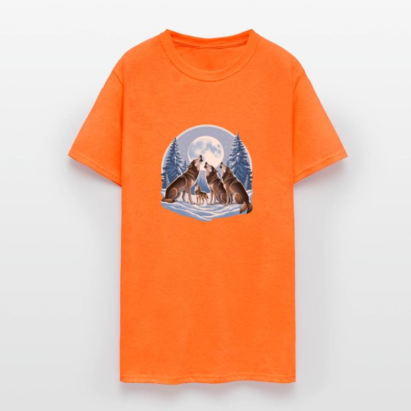 "Howling Under the Moon: Wolf Family in the Snowy