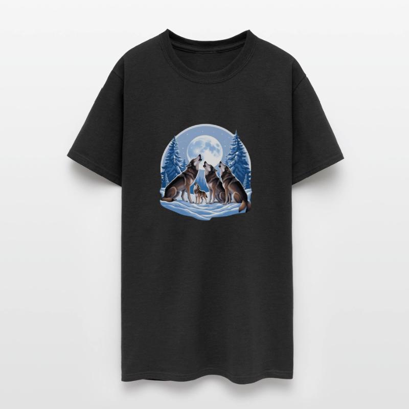 "Howling Under the Moon: Wolf Family in the Snowy
