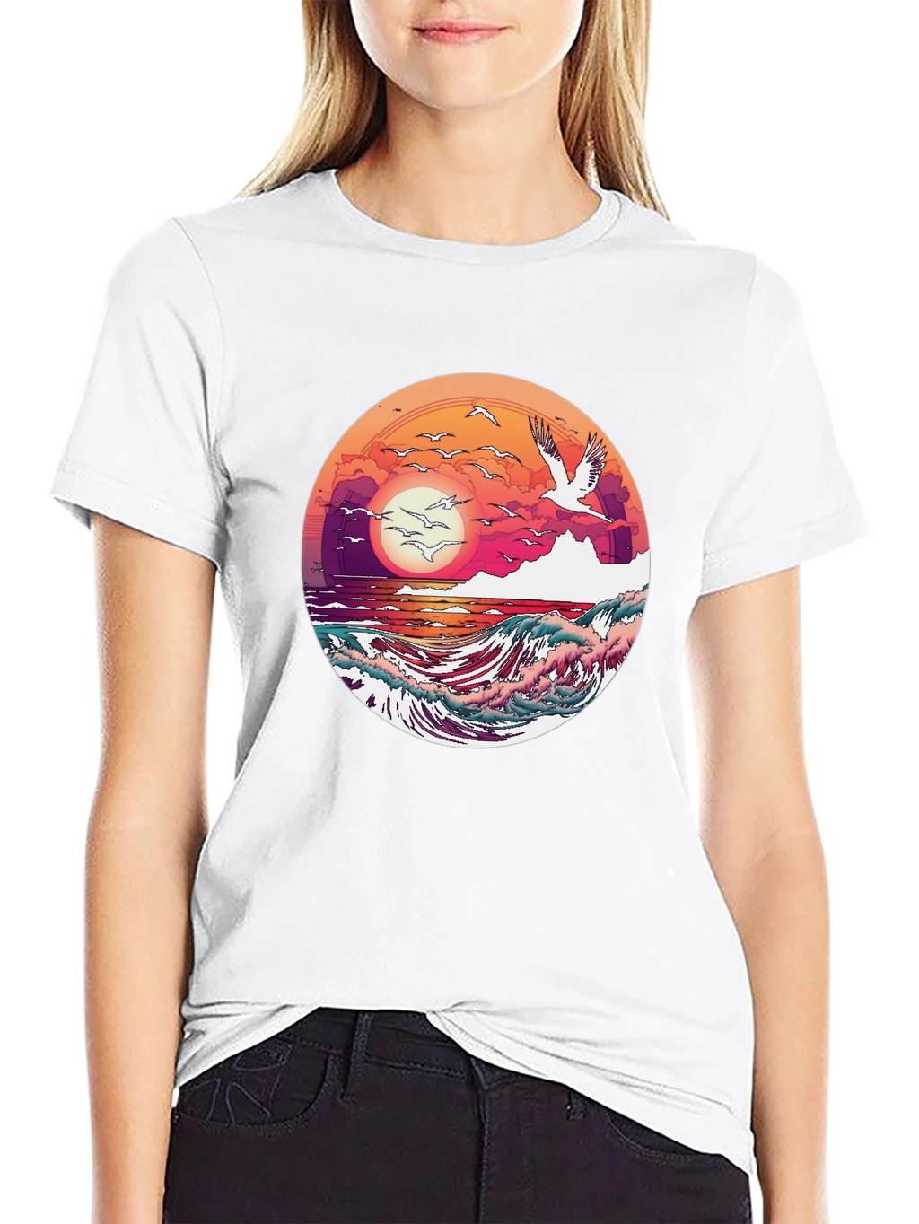 Ocean Sunset T-Shirt: Artistic Wave Design