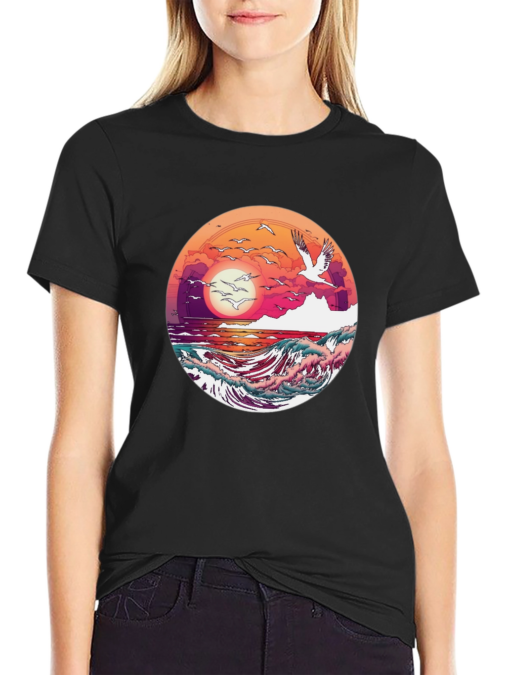 Ocean Sunset T-Shirt: Artistic Wave Design