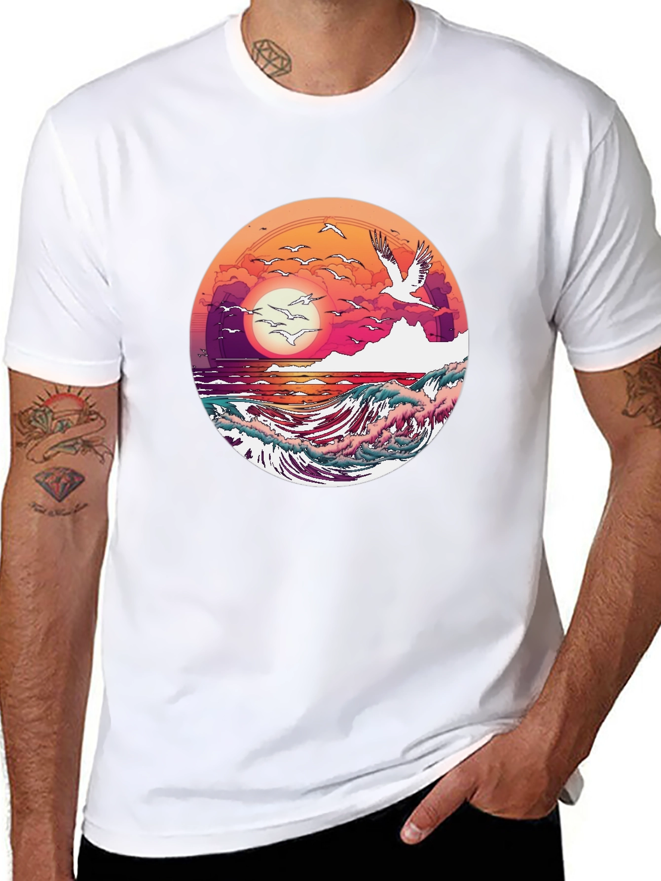 Ocean Sunset T-Shirt: Artistic Wave Design