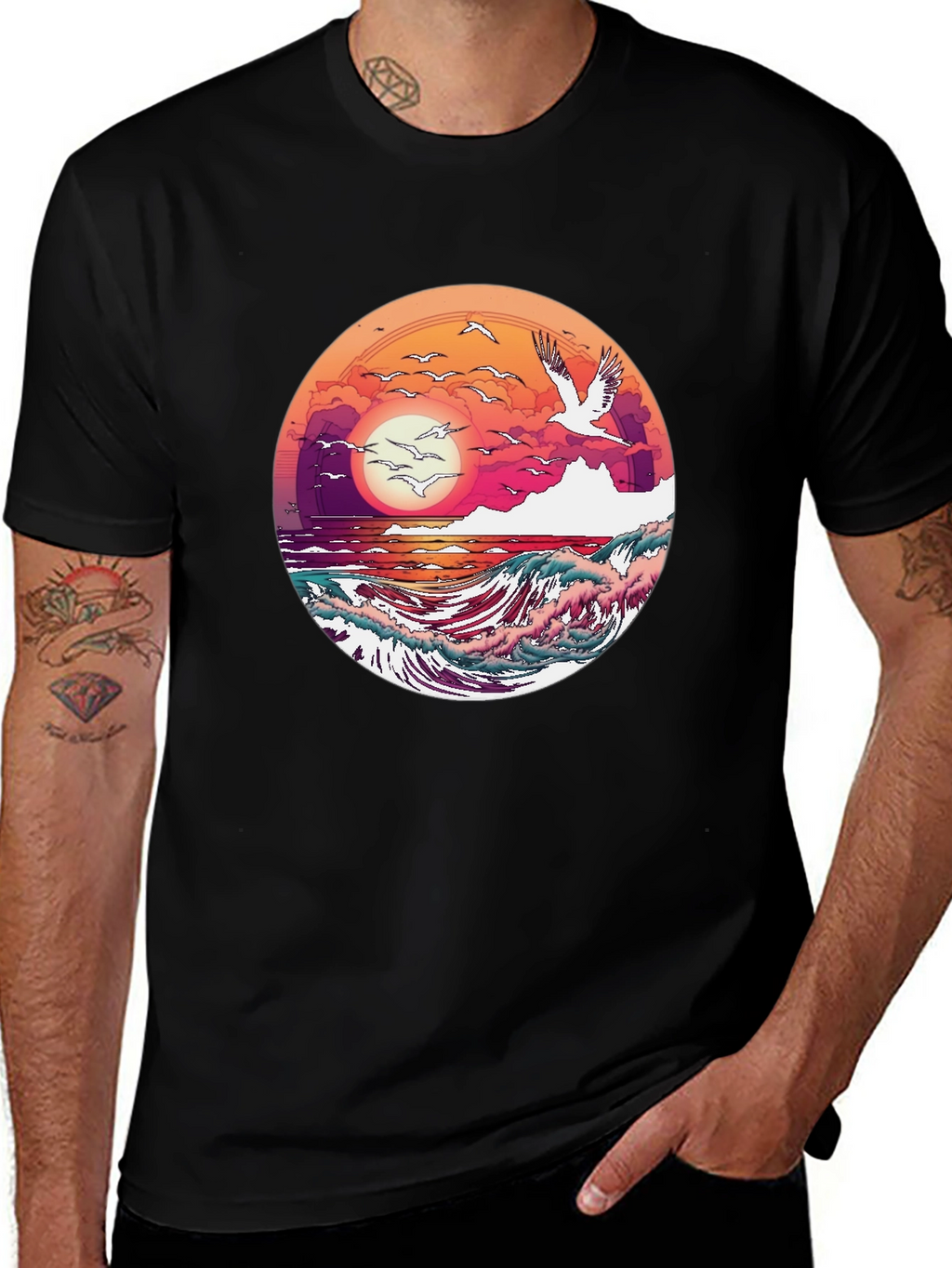 Ocean Sunset T-Shirt: Artistic Wave Design