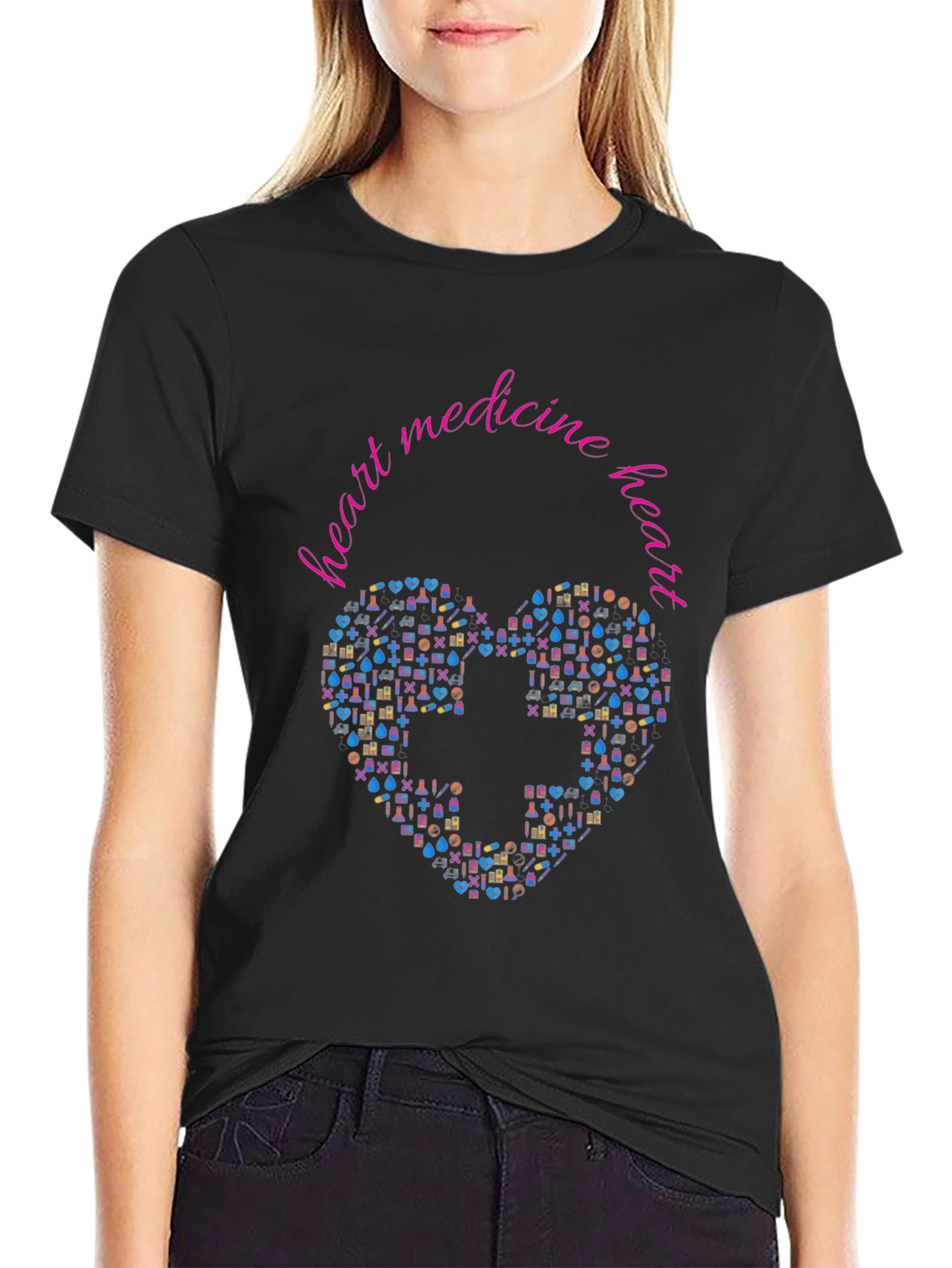 Heart Medicine Graphic T-Shirt - Black Crew Neck