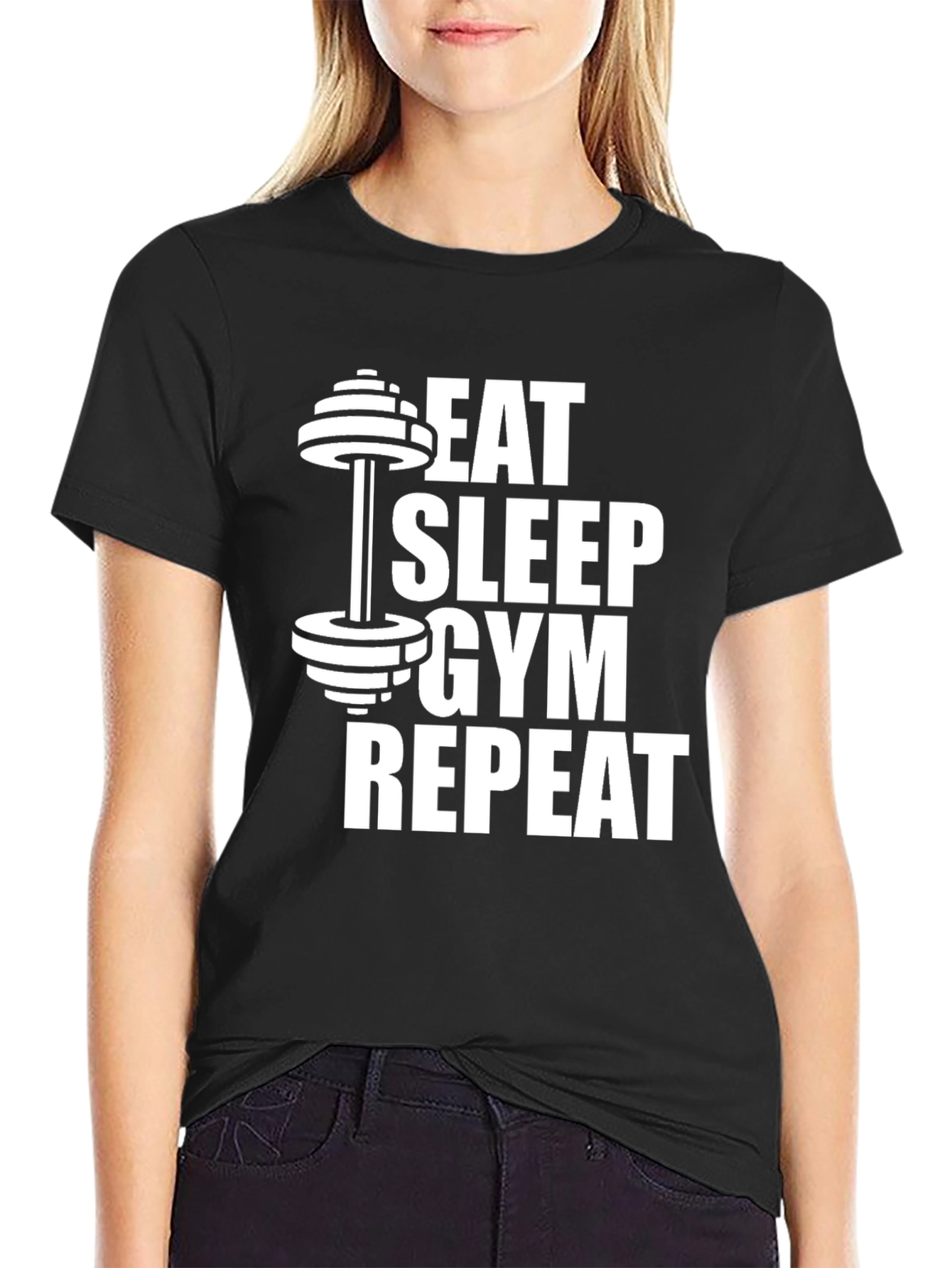 Eat Sleep Gym Repeat Black Graphic Tee