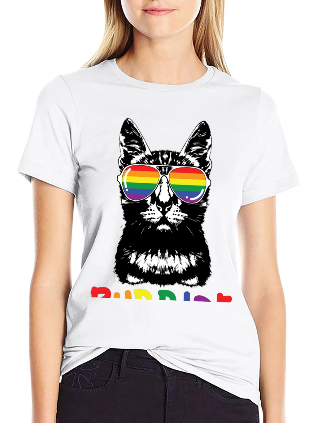 Cool Cat Pride T-Shirt with Rainbow Glasses