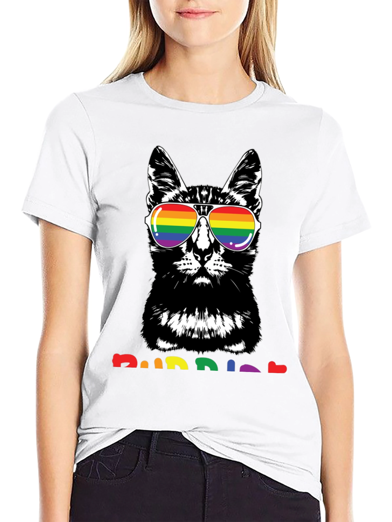 Cool Cat Pride T-Shirt with Rainbow Glasses