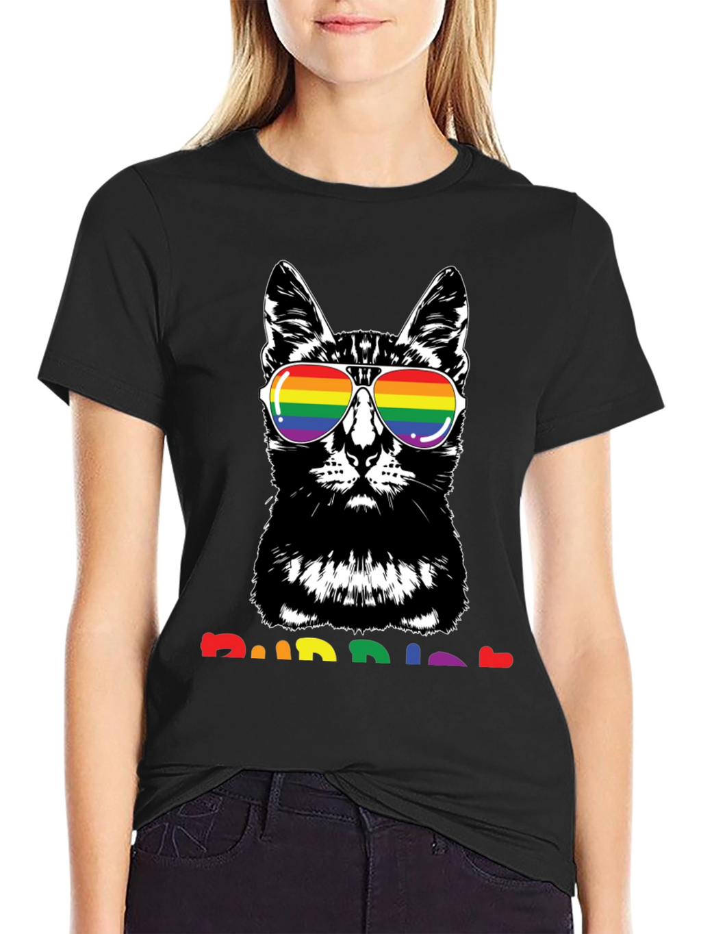 Cool Cat Pride T-Shirt with Rainbow Glasses