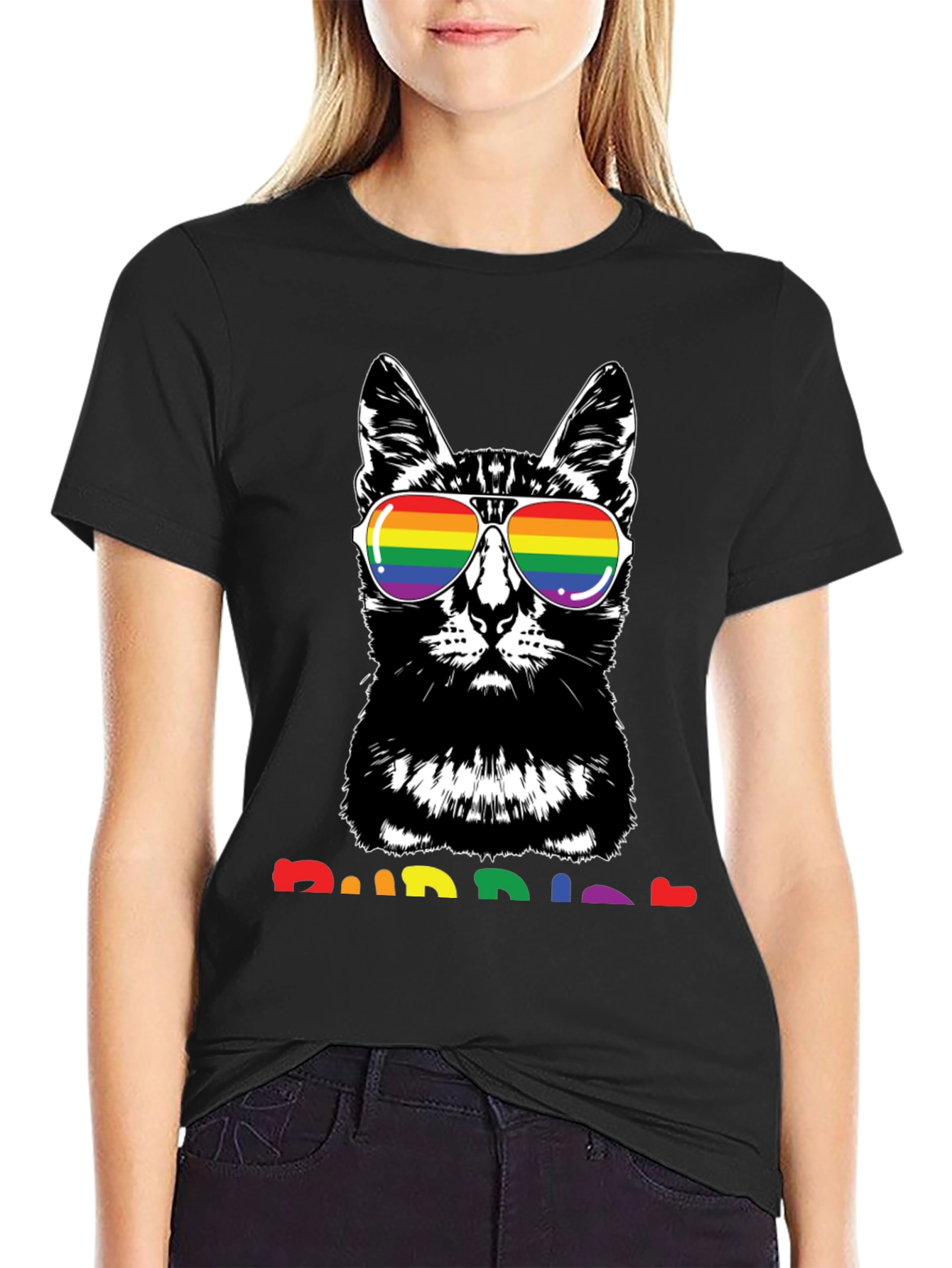 Cool Cat Pride T-Shirt with Rainbow Glasses