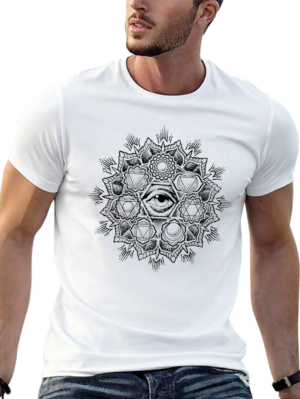 Mystic Eye Mandala Mens Black T-Shirt