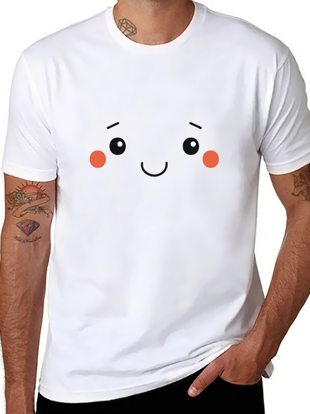 Cute Kawaii Face Black T-Shirt