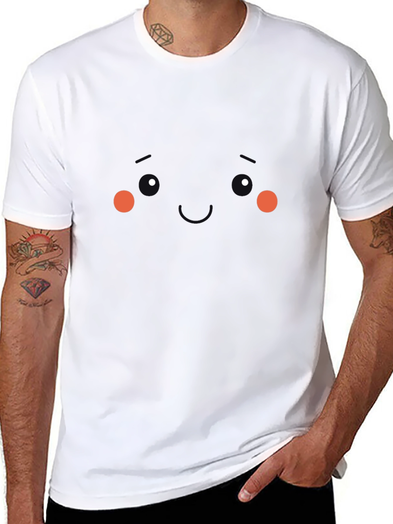 Cute Kawaii Face Black T-Shirt