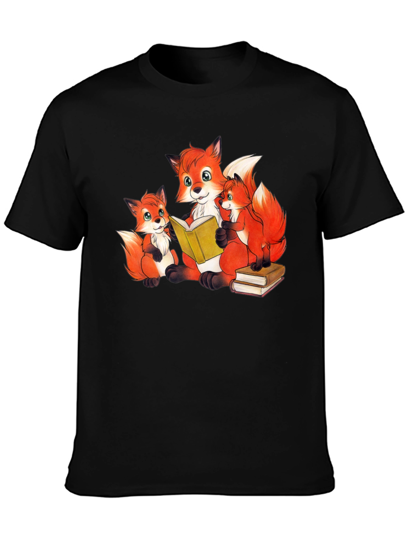 Fox Family Reading Black T-Shirt