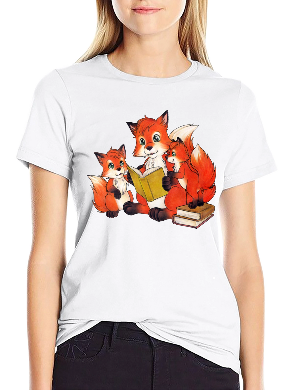Fox Family Reading Black T-Shirt