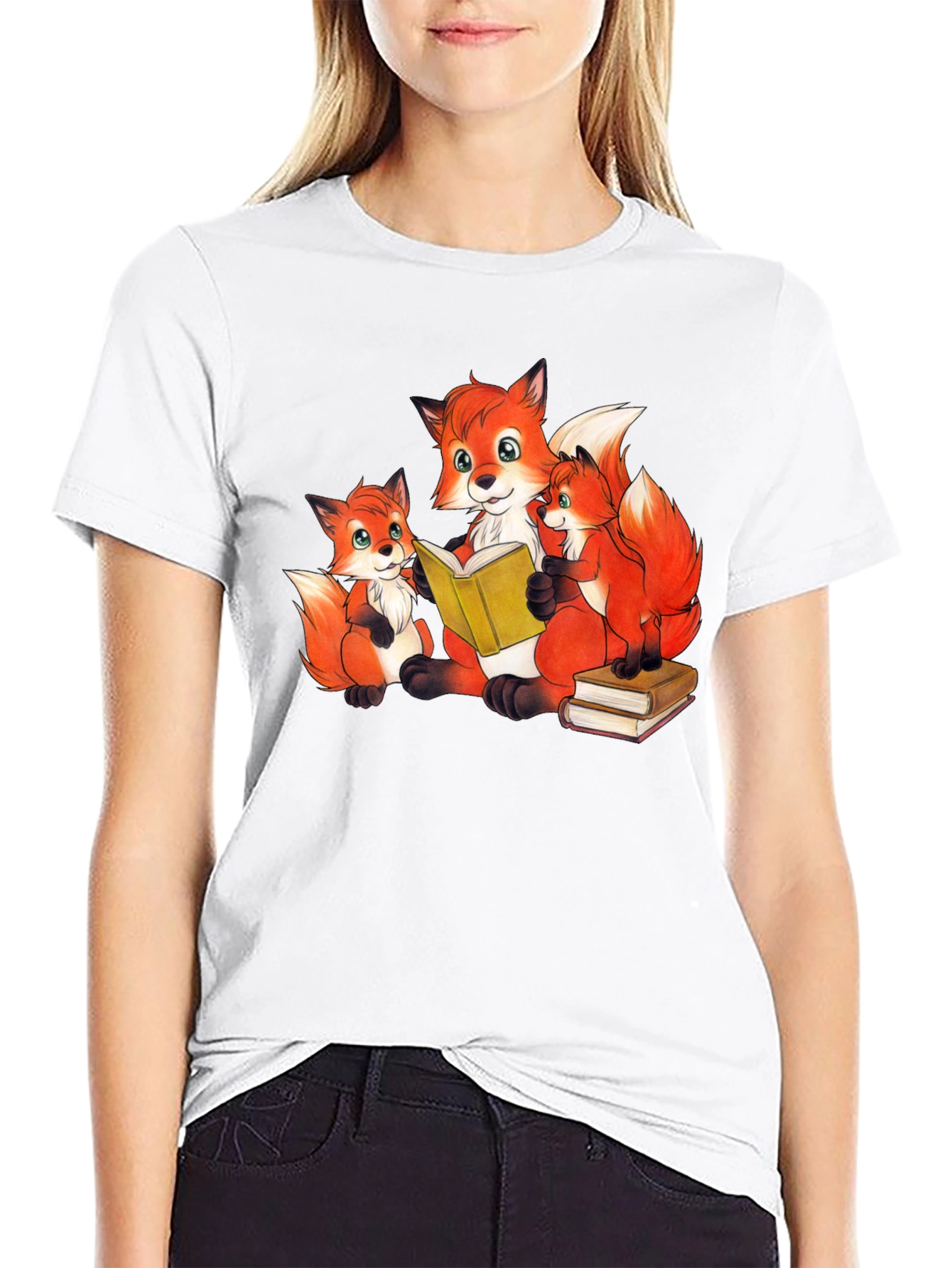 Fox Family Reading Black T-Shirt