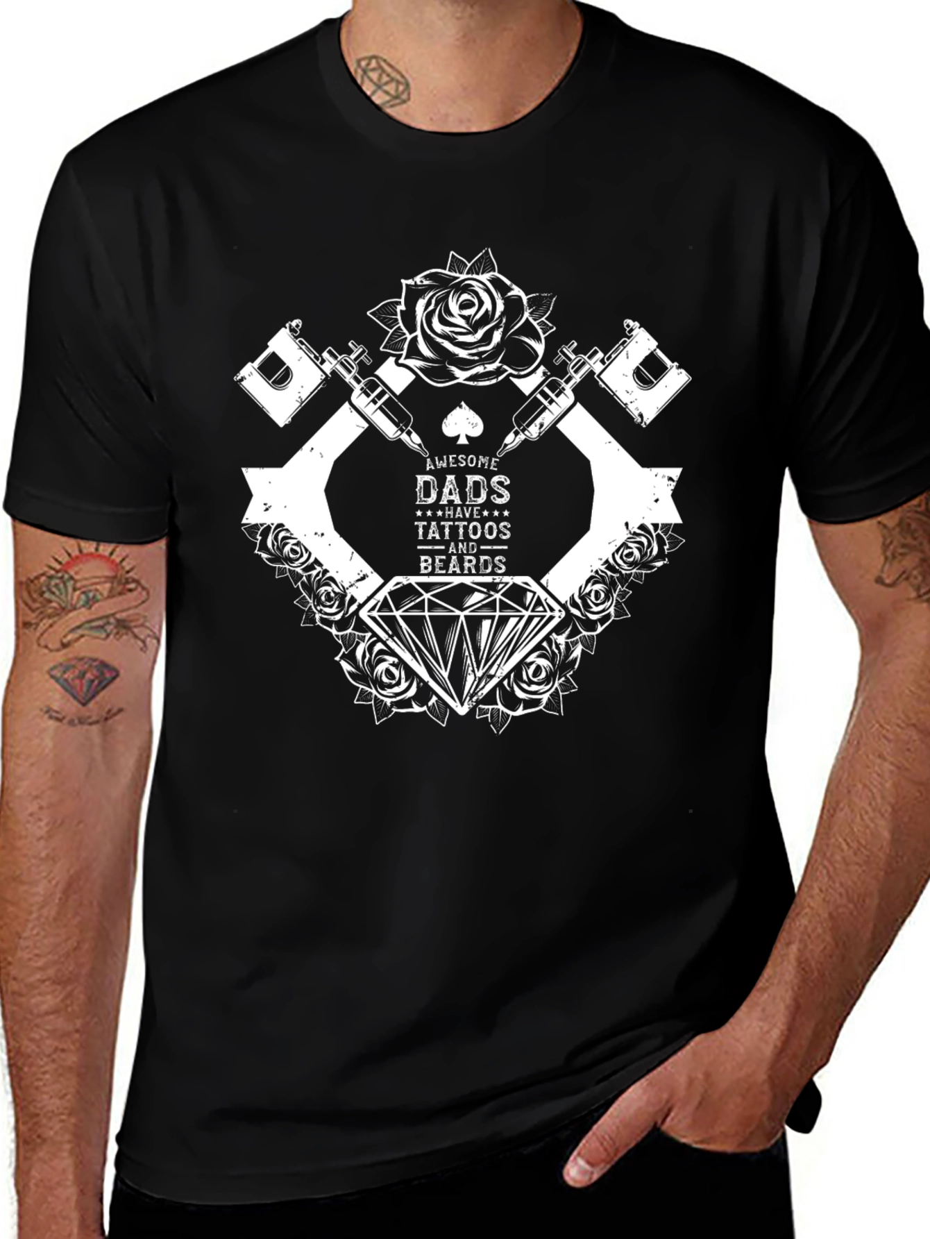 Awesome Dads Tattoos & Beards Black Graphic Tee