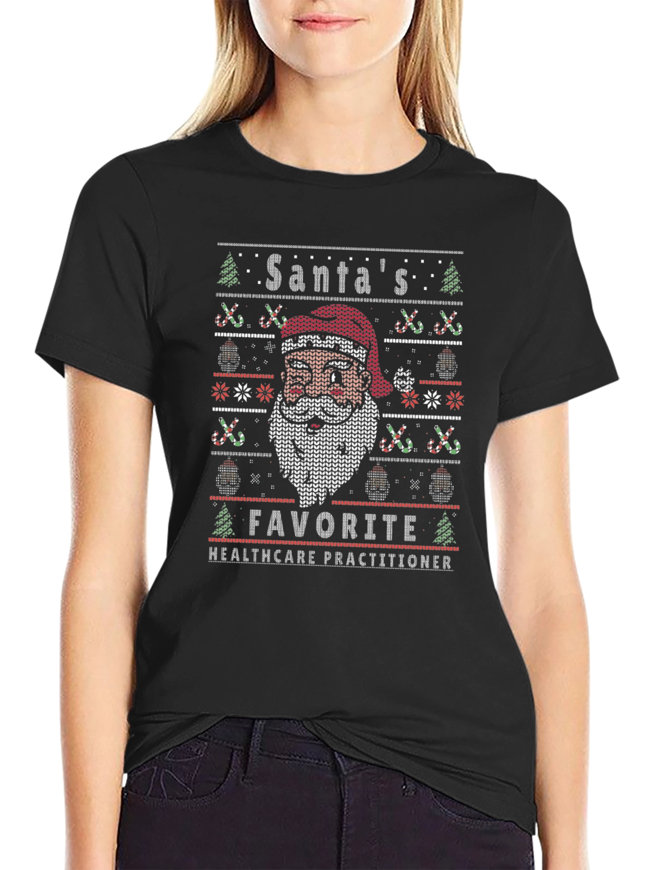 Santas Favorite Healthcare Practitioner Ugly Sweater Tee