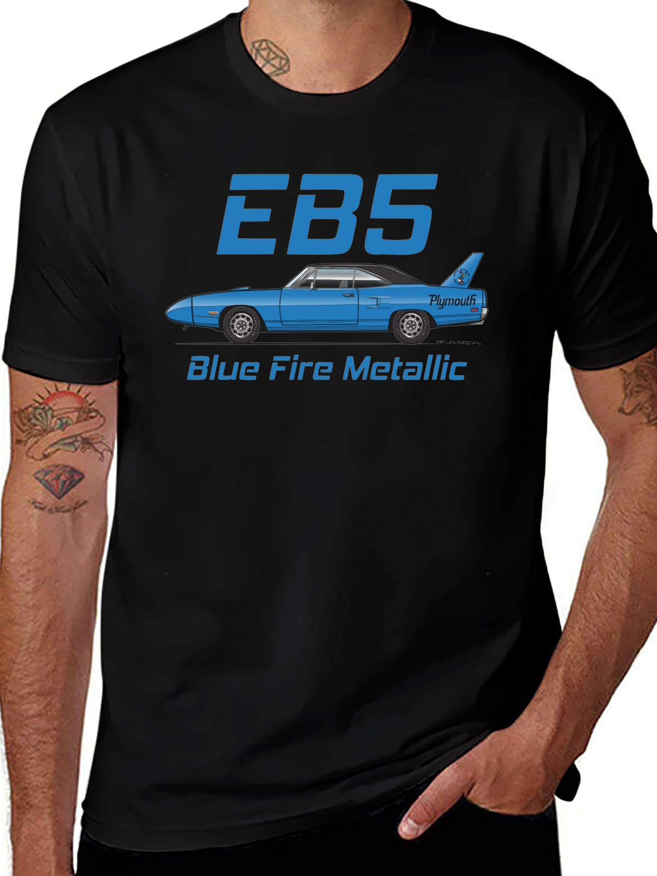 EBS Blue Fire Metallic Car Graphic T-Shirt
