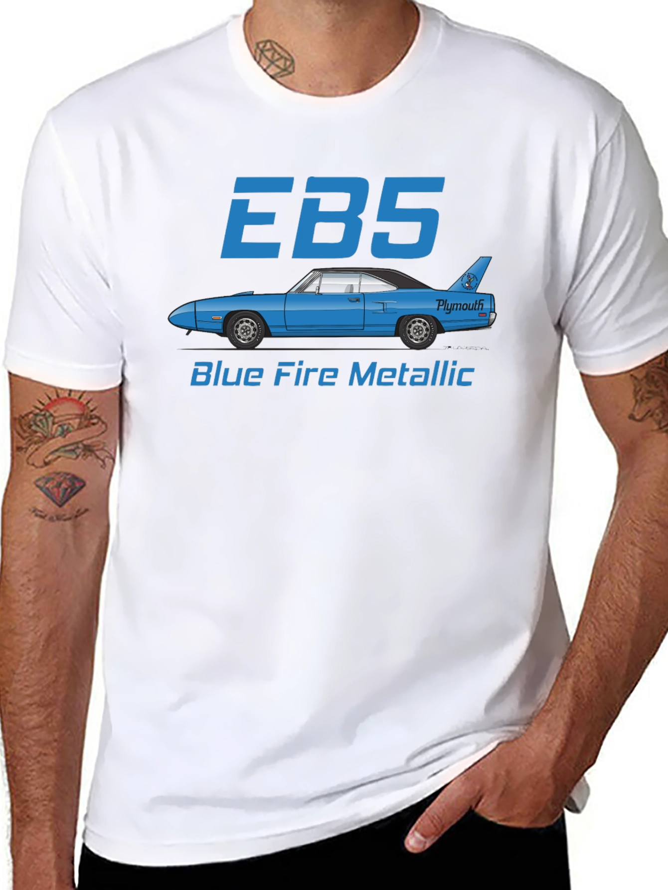 EBS Blue Fire Metallic Car Graphic T-Shirt