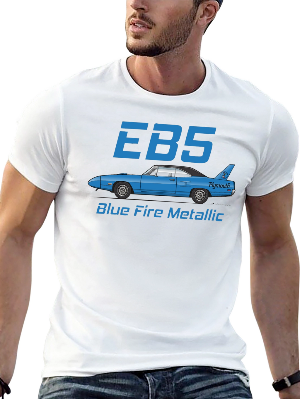 EBS Blue Fire Metallic Car Graphic T-Shirt