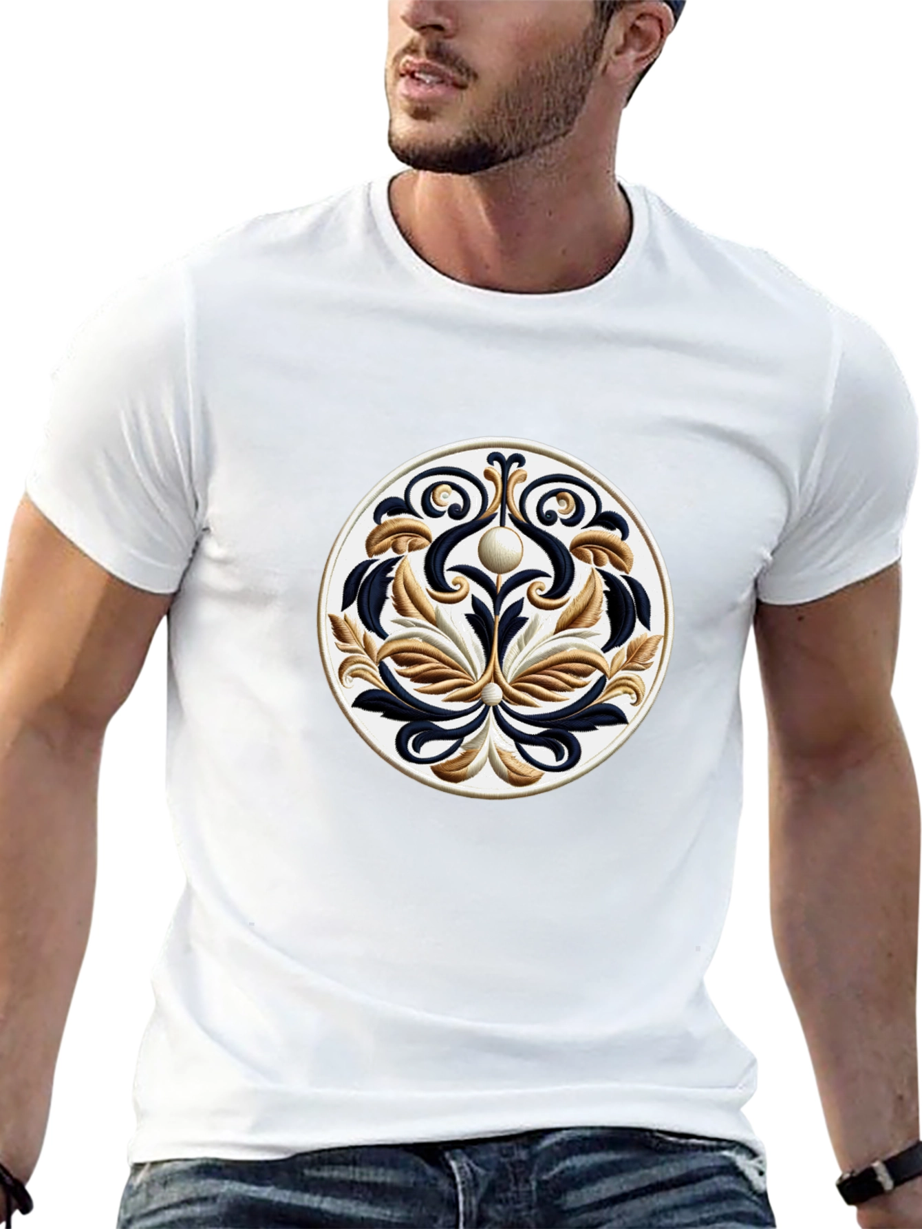 Black T-Shirt with Ornamental Circle Design