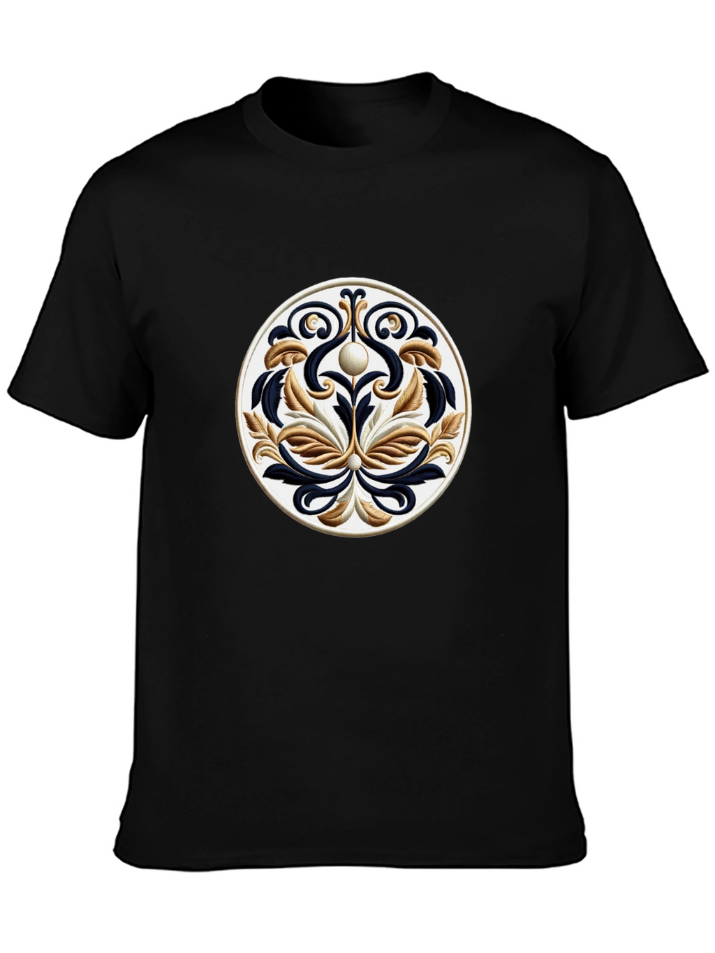 Black T-Shirt with Ornamental Circle Design