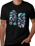 Tropical Leaf Print Black T-Shirt