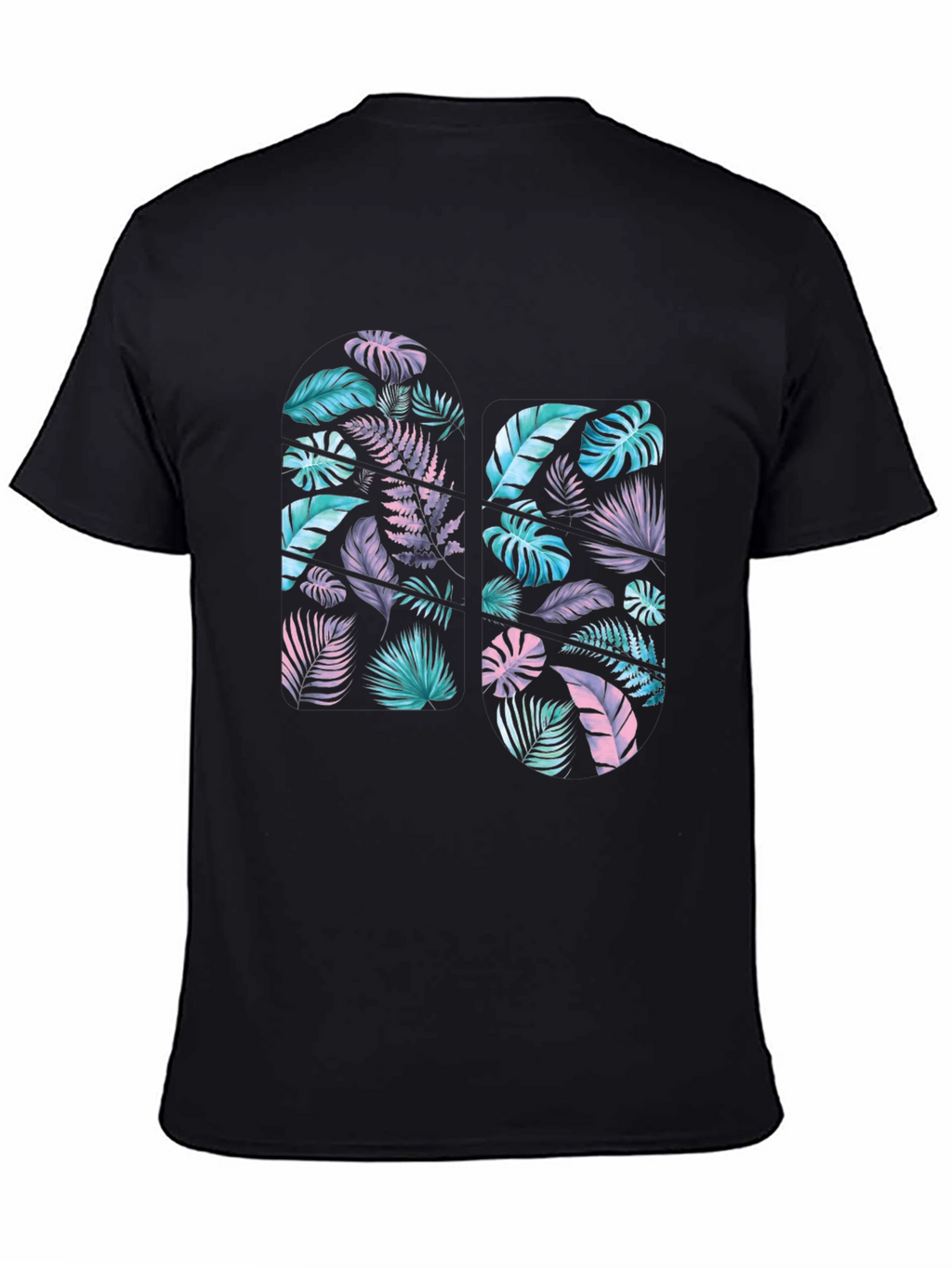 Tropical Leaf Print Black T-Shirt