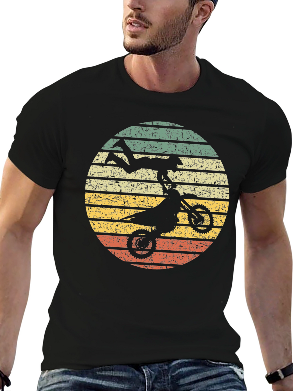 Motocross Retro Graphic Tee - Black Cotton