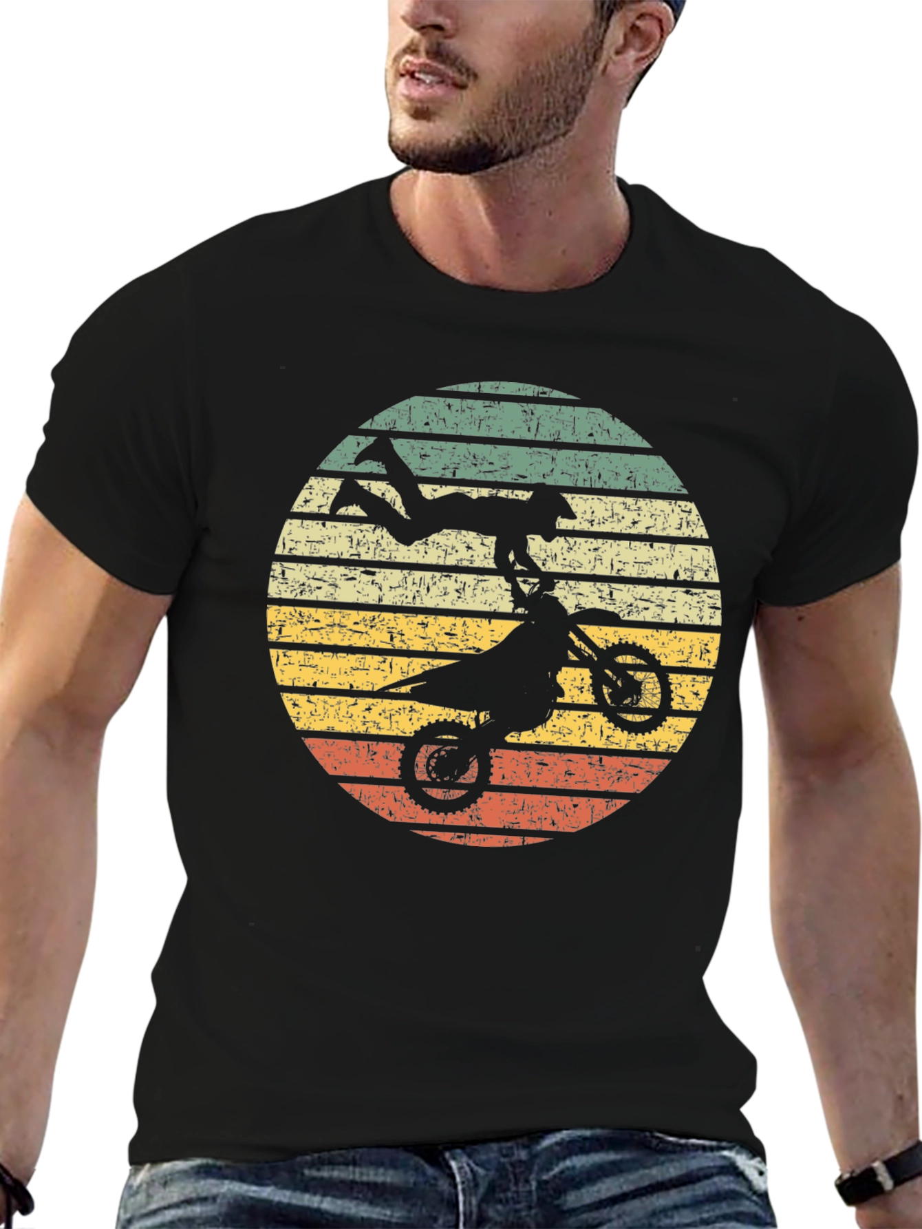 Motocross Retro Graphic Tee - Black Cotton