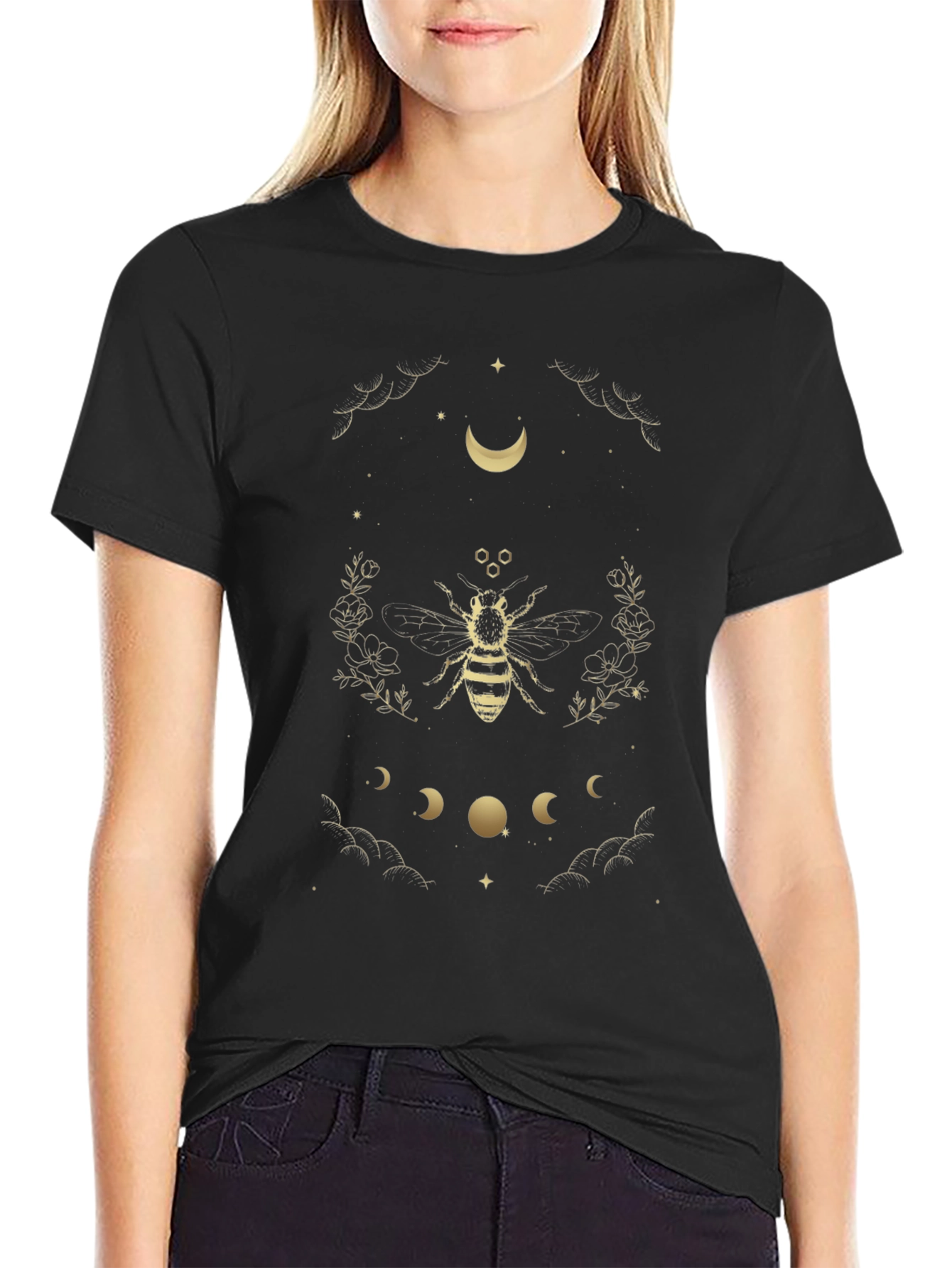 Celestial Bee Graphic Tee - Black Cotton T-Shirt