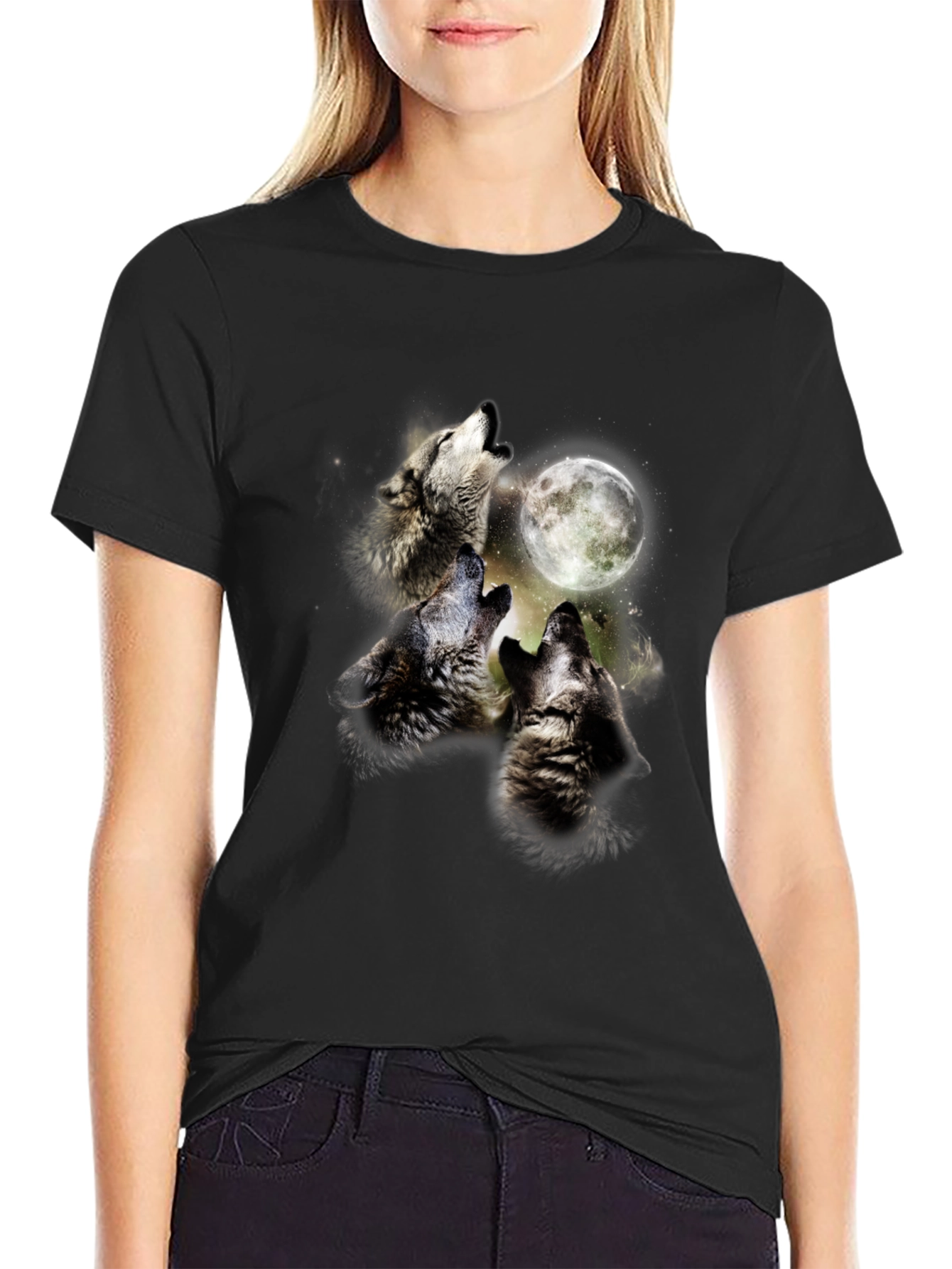 Wolf Moon Graphic Tee - Black Cotton Blend