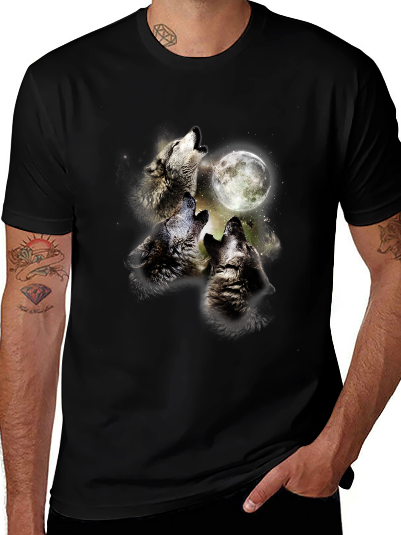Wolf Moon Graphic Tee - Black Cotton Blend