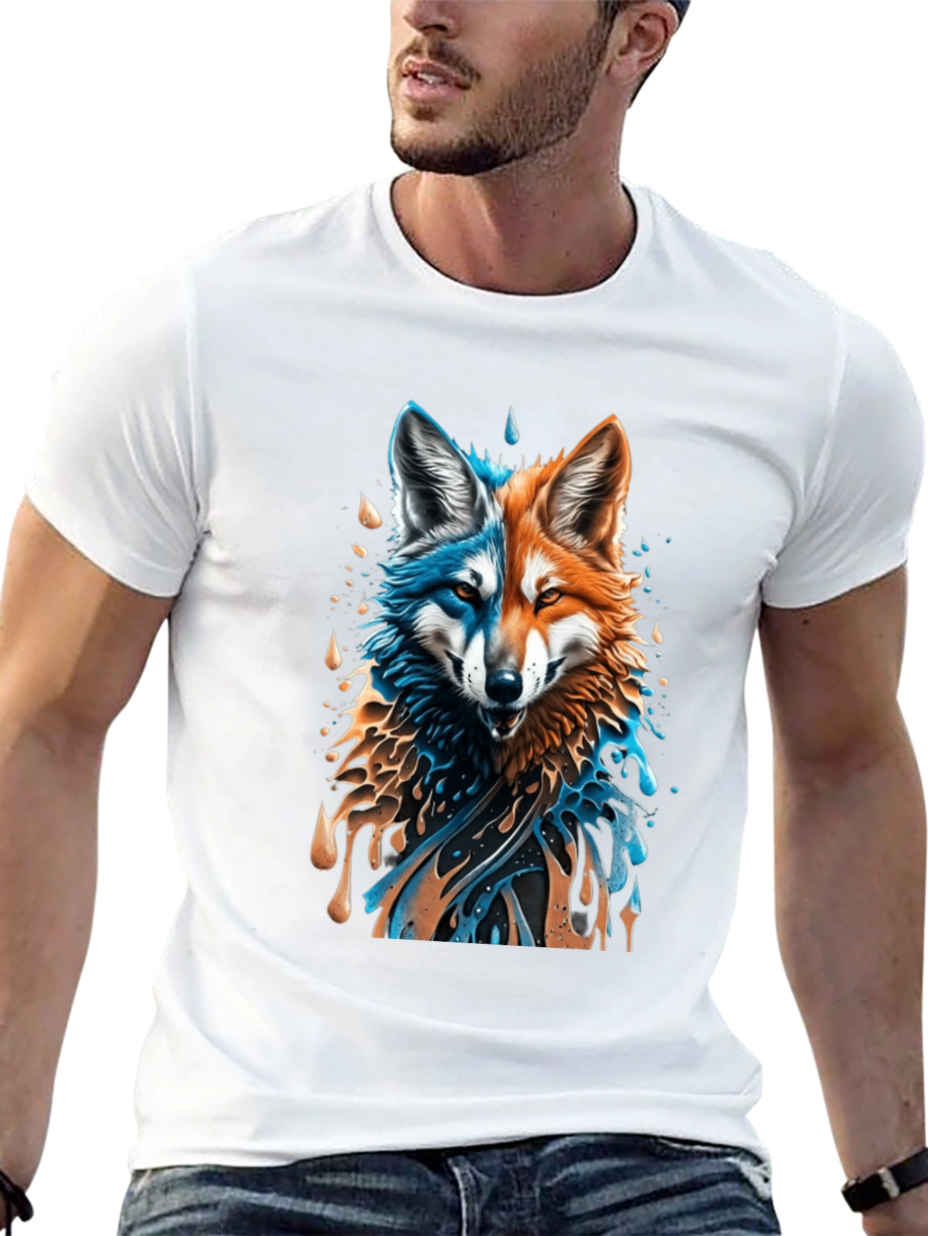 Two-Faced Fox Graphic Black T-Shirt