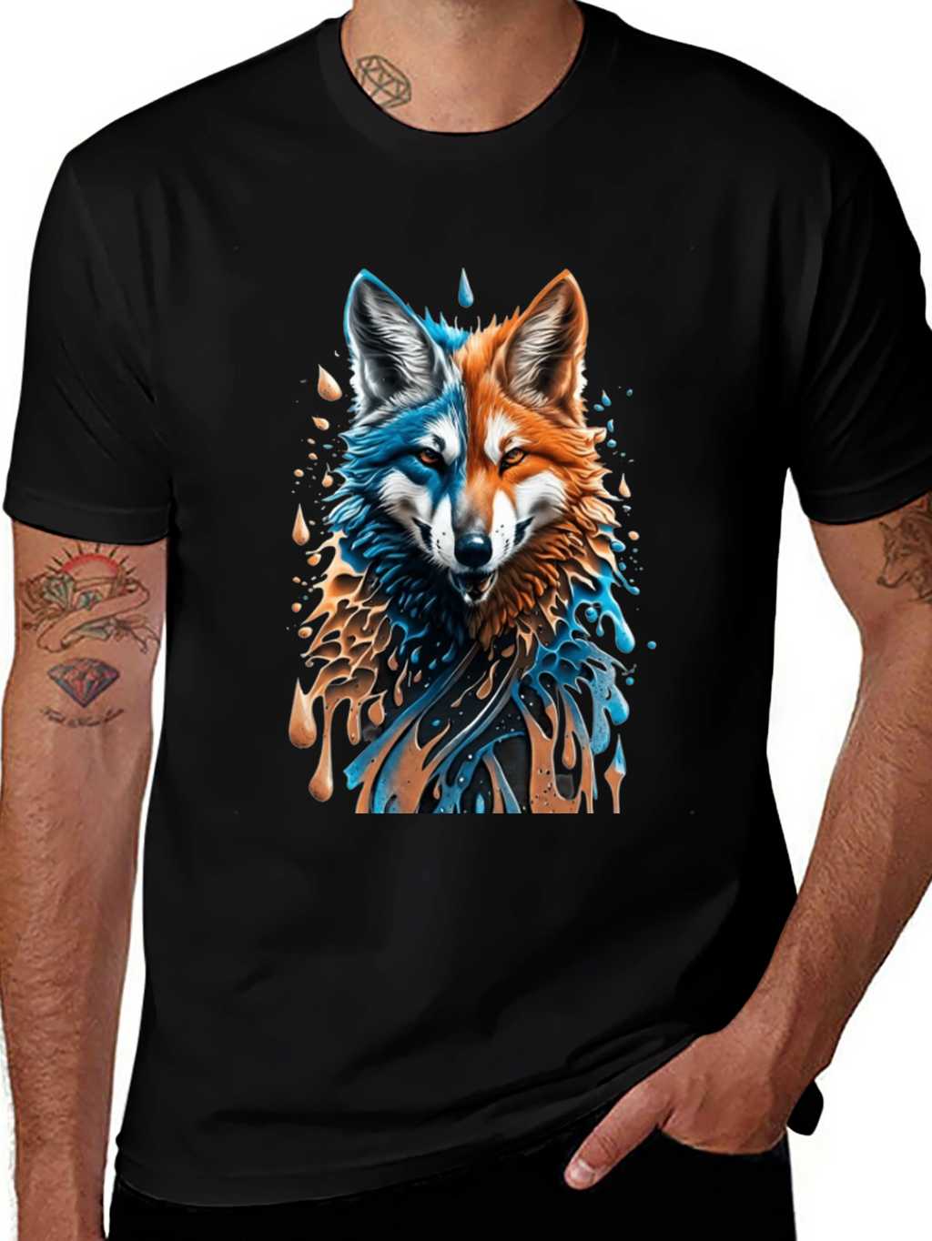 Two-Faced Fox Graphic Black T-Shirt