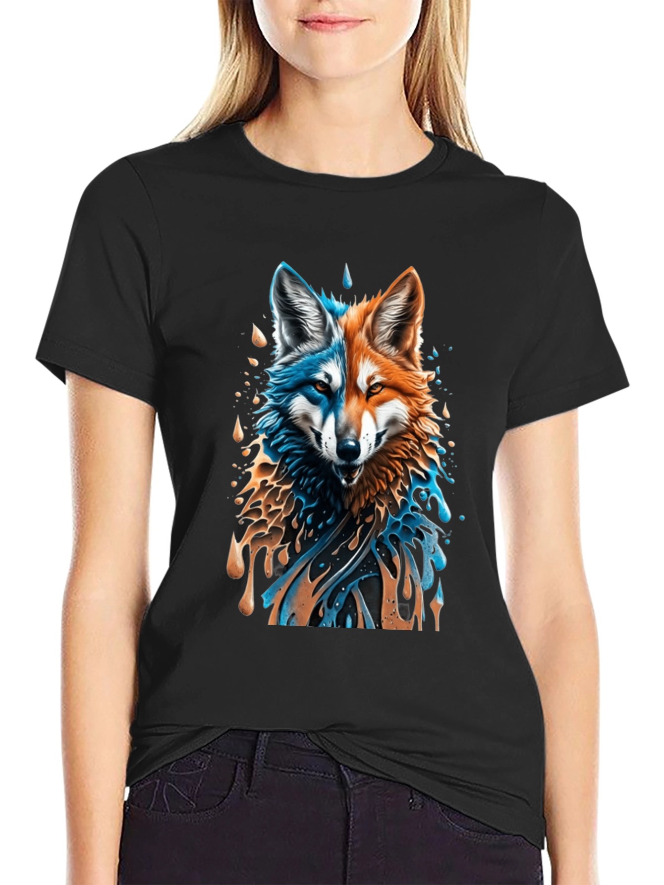 Two-Faced Fox Graphic Black T-Shirt