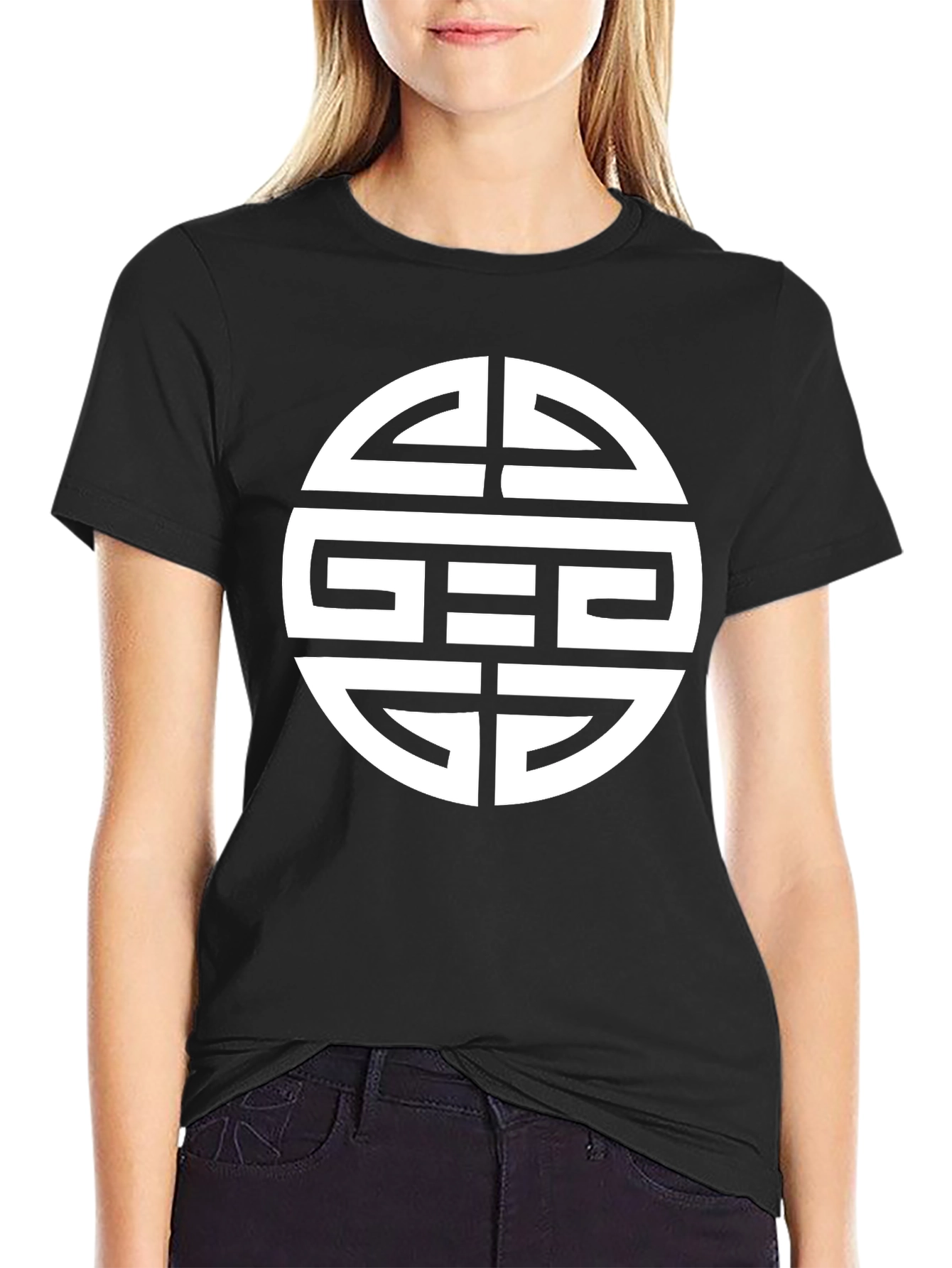 Black T-Shirt with White Geometric Circle Design