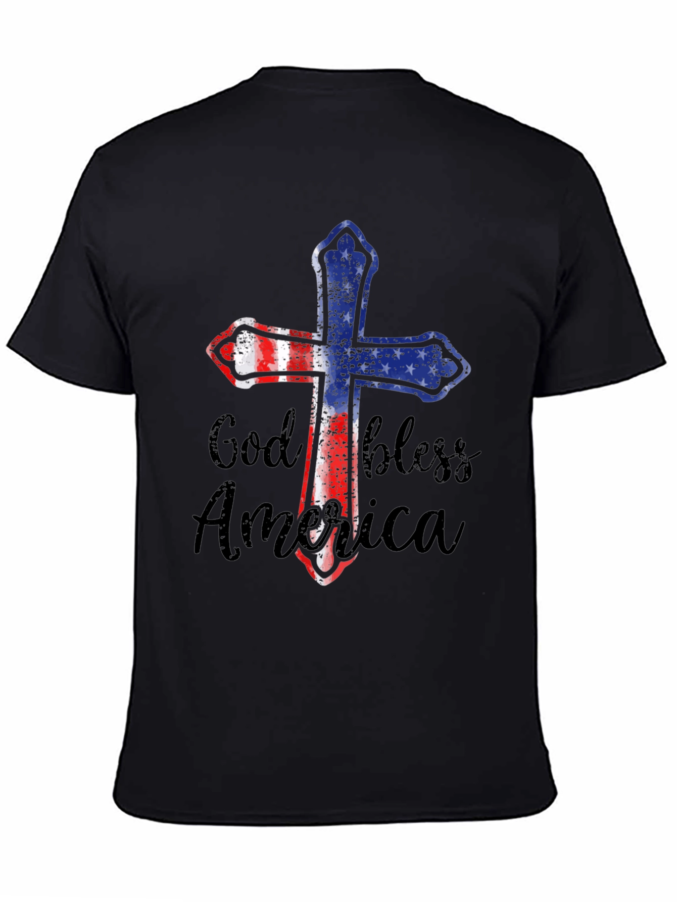 God Bless America Patriotic Cross Graphic Tee