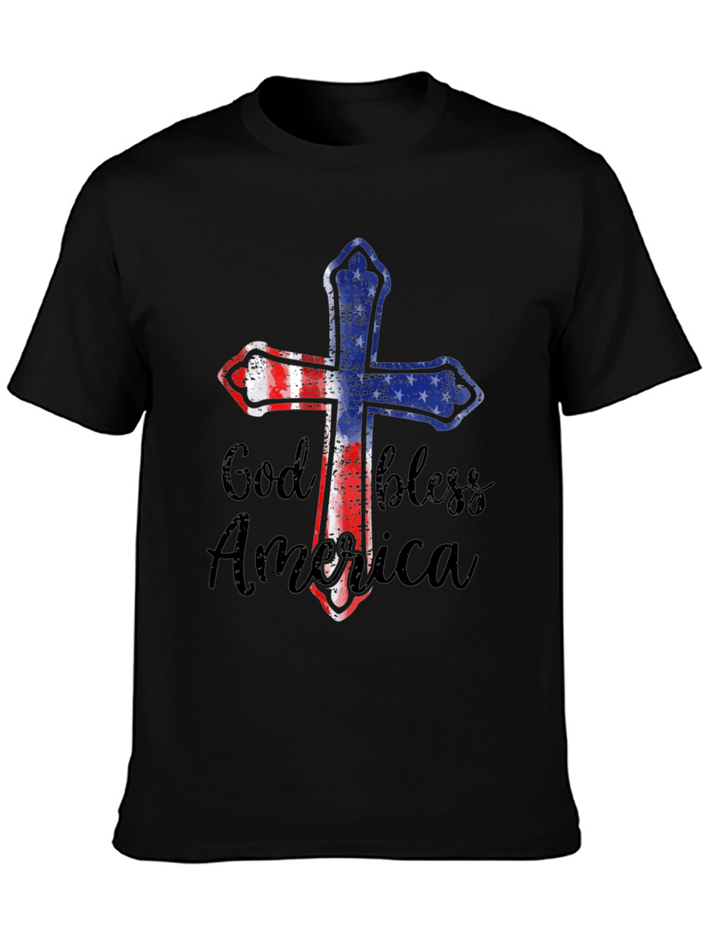 God Bless America Patriotic Cross Graphic Tee