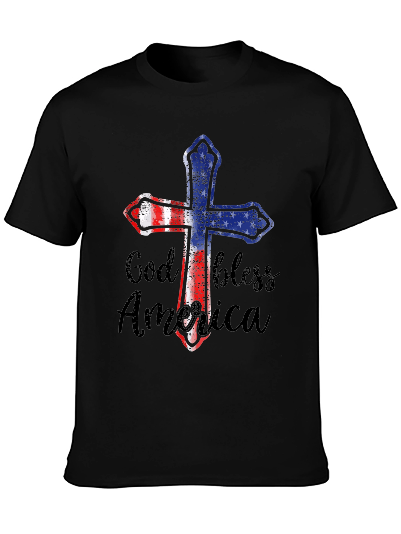 God Bless America Patriotic Cross Graphic Tee