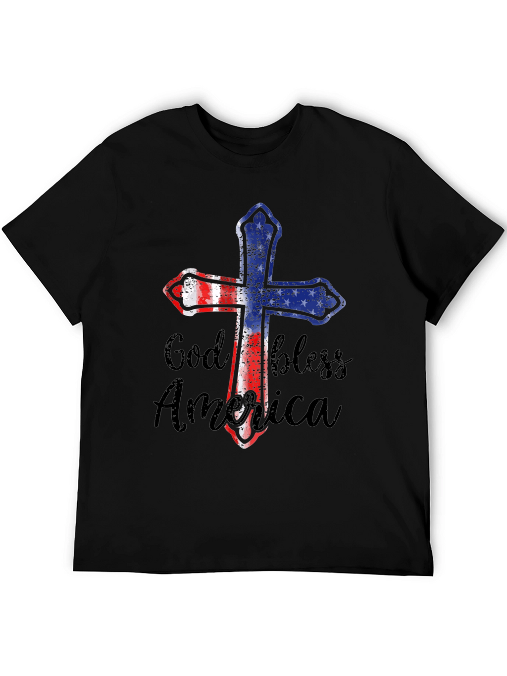 God Bless America Patriotic Cross Graphic Tee