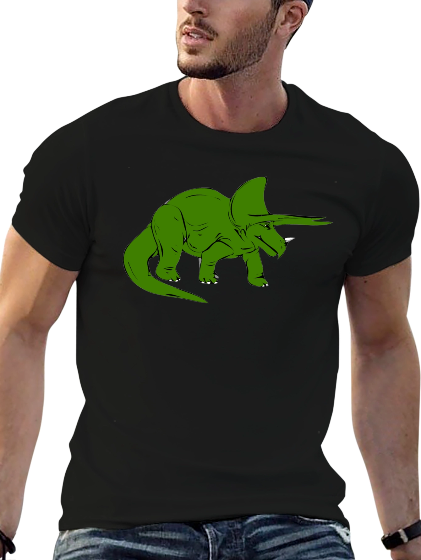 Green Dinosaur Graphic Tee - Black Cotton Comfort