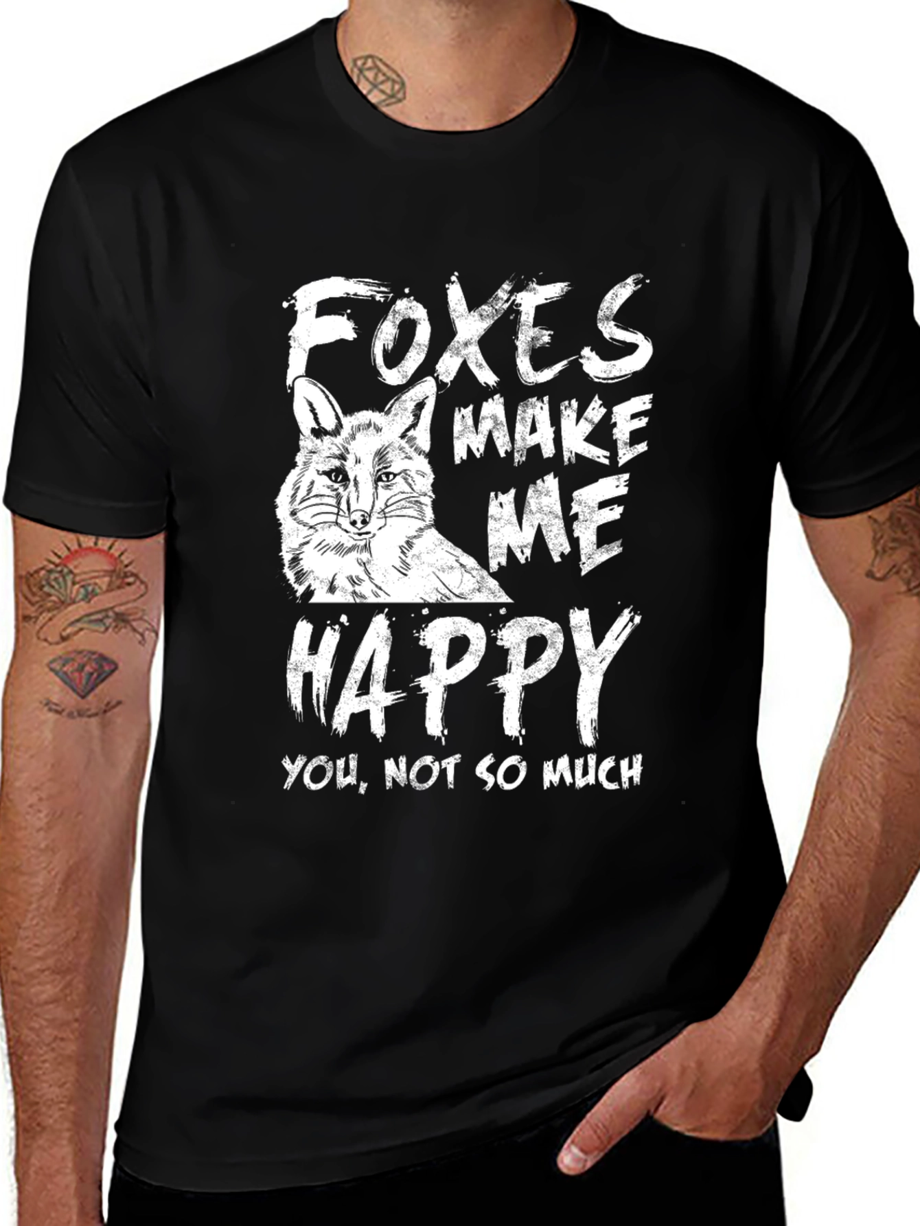 Foxes Make Me Happy Graphic Tee - Black