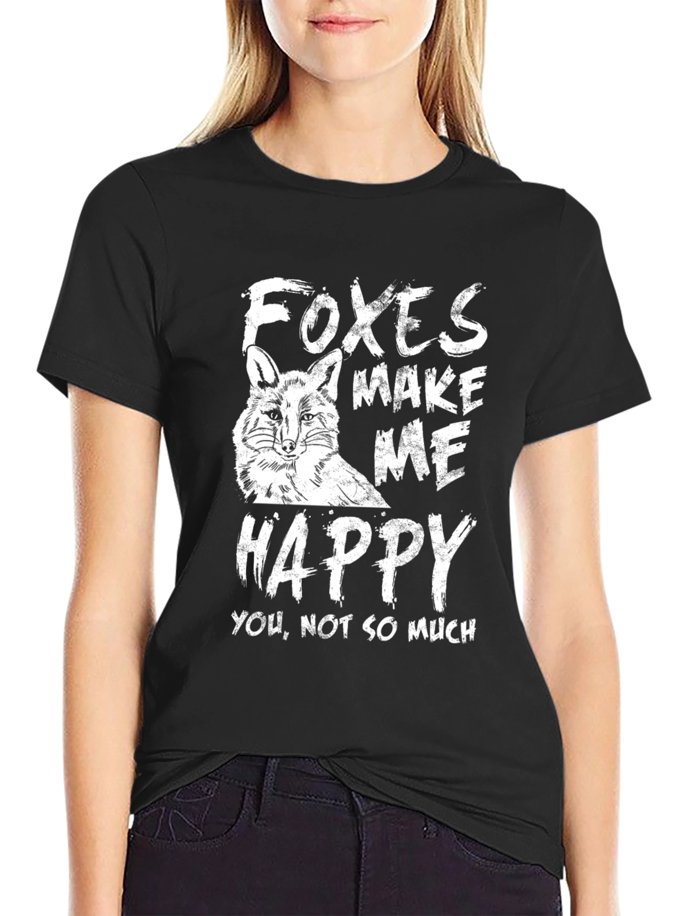 Foxes Make Me Happy Graphic Tee - Black