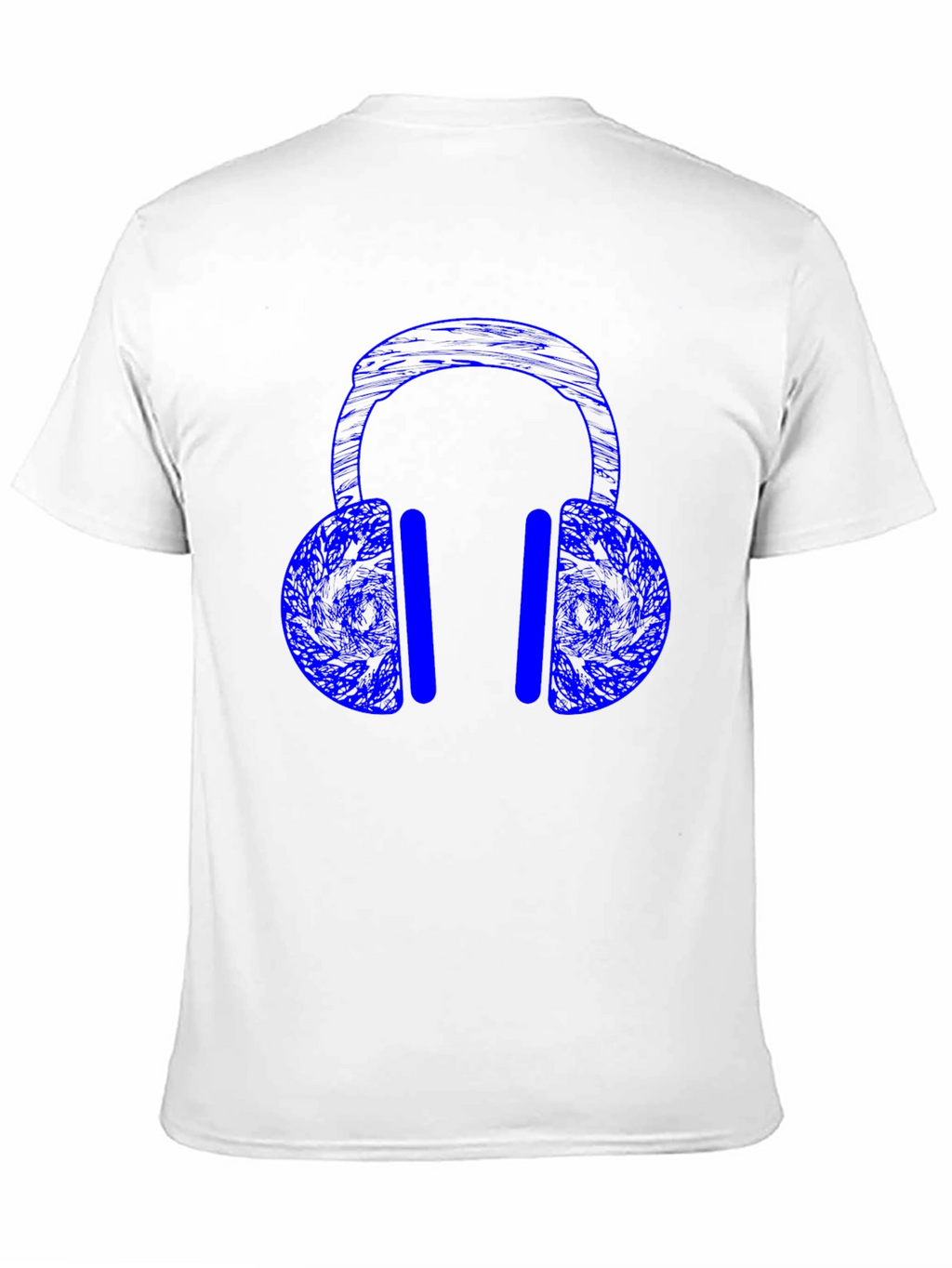 Blue Headphones Graphic Print Black T-Shirt