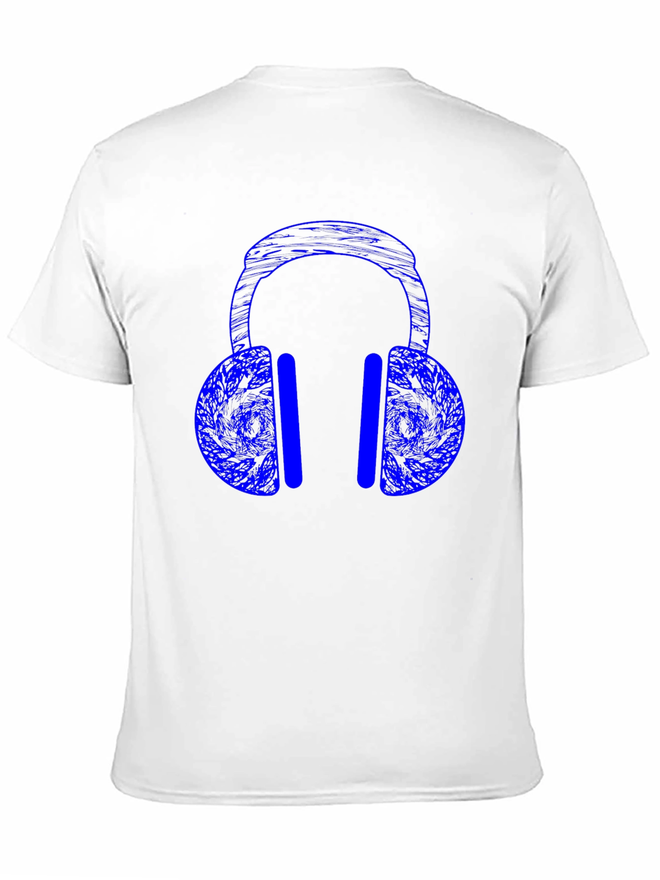 Blue Headphones Graphic Print Black T-Shirt