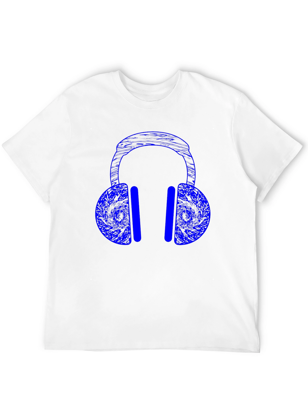 Blue Headphones Graphic Print Black T-Shirt