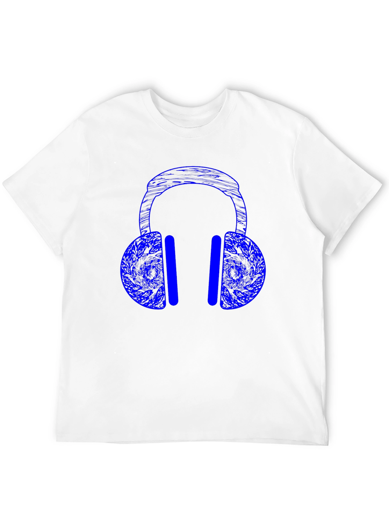 Blue Headphones Graphic Print Black T-Shirt